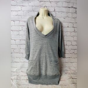 Ruehl No. 925 Women's Deep V Neck Sweatshirt  Grey Mini Dress S Y2K Skater Grung